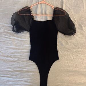 Women’s ATSR Black Bodysuit with Sheer Sleeves